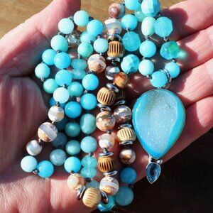 Textures of Nature in Blue Stone Long Gemstone Necklace